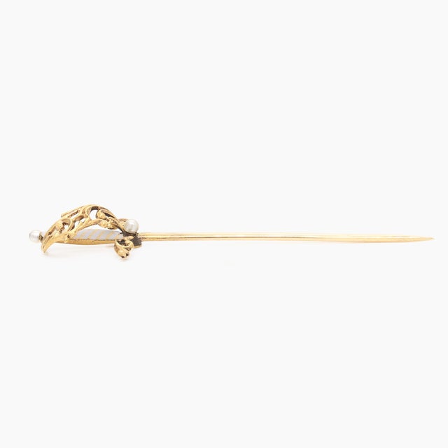 Gold Vintage 14k Gold, Pearl, & Enamel Figural Rapier or Dueling Sword Stickpin For Sale - Image 8 of 8
