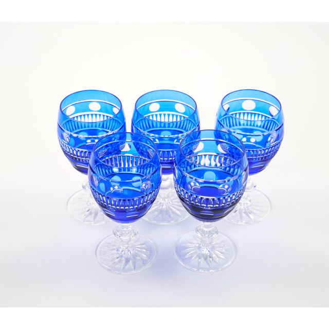 Val Saint Lambert Cobalt Blue Crystal Wine & Water Glasses Service for 9 People For Sale - Image 9 of 11