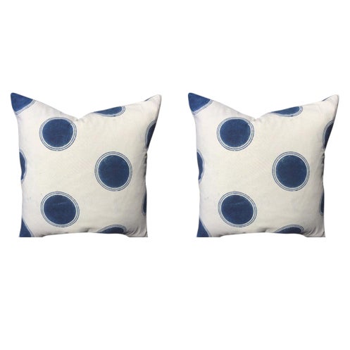 Les Indiennes Dot Deco Pillows In Indigo Blue Dots A Pair