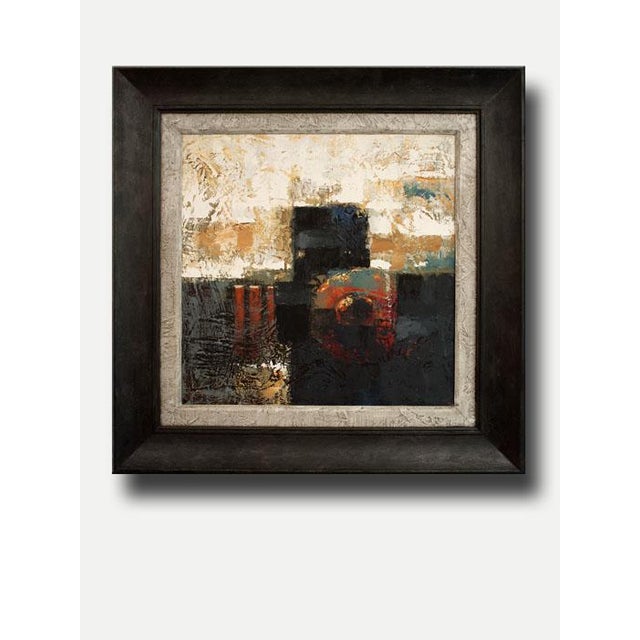 Abstract Framed Square Textured Abstract Painting With Black Red Beige and White Colors For Sale - Image 3 of 7