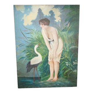 Vintage G. Kraft Oil Painting of a Woman With a Bird - Titled “Fantasy” For Sale