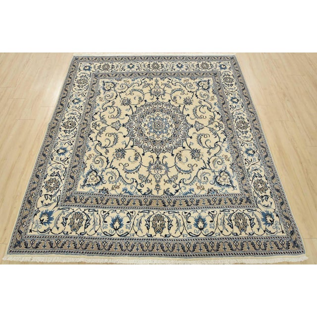 Farmhouse Nain Rug 6’4” X 6’10” Ivory Wool Vintage Traditional Hand-Knotted Carpet For Sale - Image 3 of 14