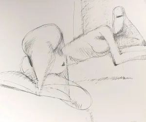 Gerald Wasserman Minimalist Figure Drawing in Graphite, Circa 1998 Circa 1998