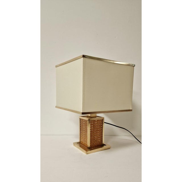1970s Italian Acrylic Glass, Wicker and Brass Table Lamp from Christian Dior, 1970s For Sale - Image 5 of 11