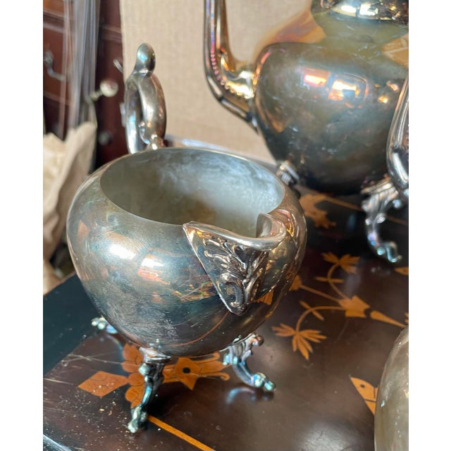 Mid 20th Century Birmingham Silver Co Silver Plate Tea Set Coffee Service Kettle on Stand Teapot - 6 pcs For Sale - Image 4 of 12