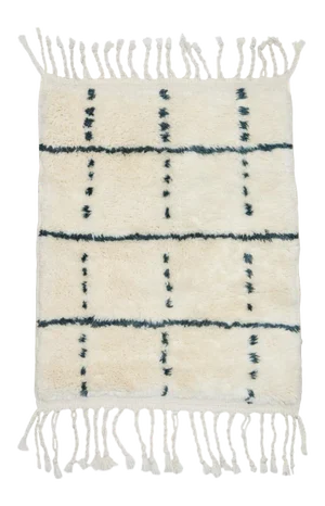 Ivory With Dark Slate Gray Grid Beni Mini Moroccan Wool Rug - 2x3 Ft