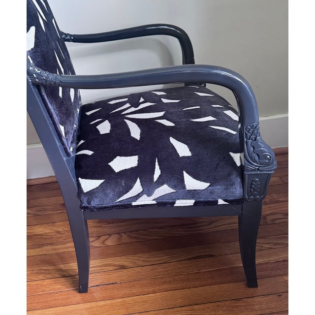 Mid 20th Century Pair of Mid 20th Century Lacquered Neoclassical Dolphin Armchairs ~ New Upholstery For Sale - Image 5 of 17