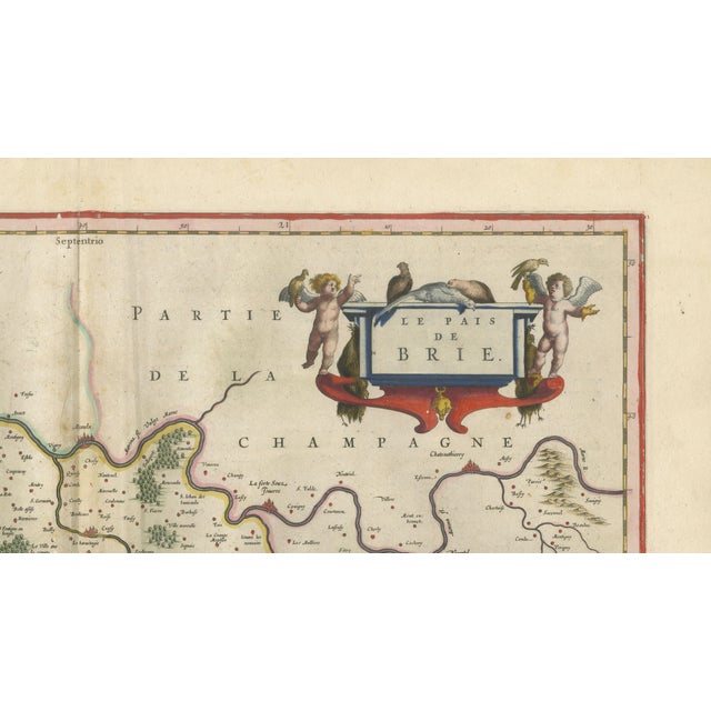 Antique Map of Brie and Champagne Paris Region by Blaeu, France, 1642 For Sale - Image 4 of 11