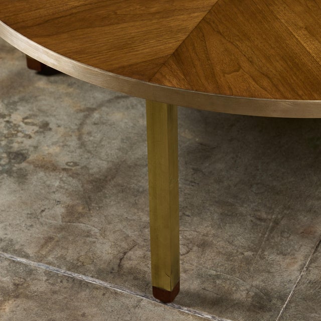Round Walnut Coffee Table With Brass Detail For Sale - Image 11 of 12