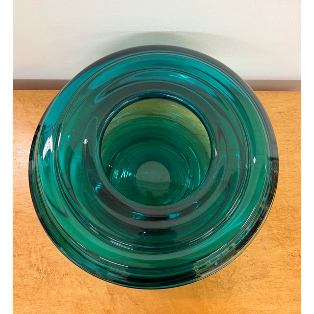 Vintage Large Scale Teal Art Glass Bowl For Sale - Image 4 of 7