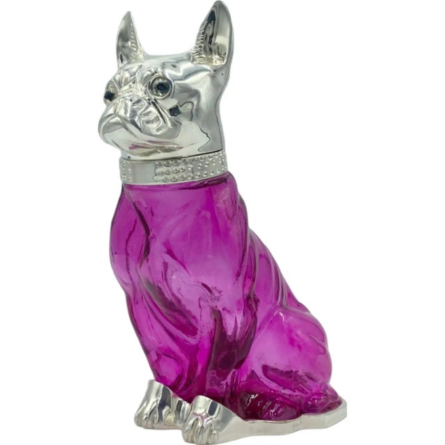 Vintage French Bulldog Pink Glass Silverplate Claret Jug Decanter For Sale - Image 13 of 13