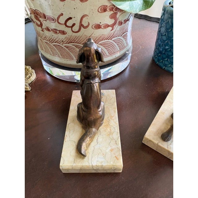 Pair of Cast Brass Sporting Dog Bookends on Marble Bases For Sale - Image 11 of 12