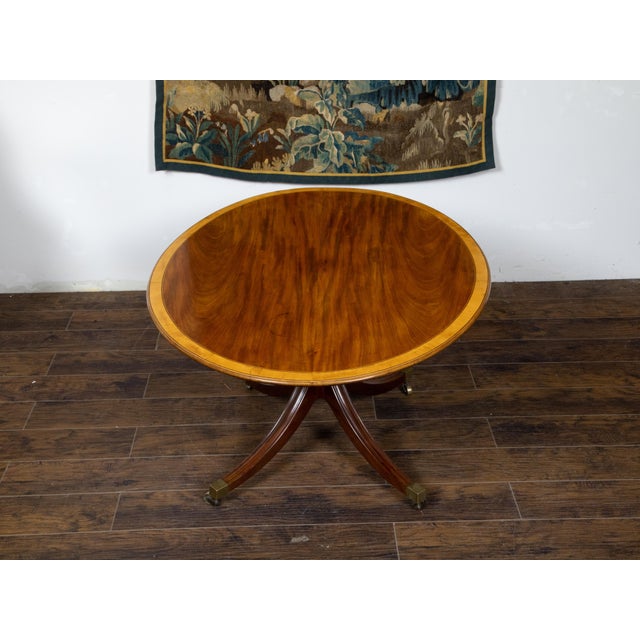 English Mahogany 1840s Oval Top Pedestal Table with Quadripod Base and Casters For Sale - Image 10 of 12