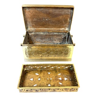 Cast Brass Engraved Brazier Box with Pierced Charcoal Tray, North India For Sale
