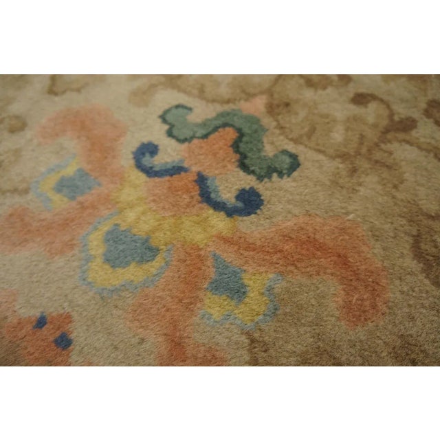 Textile 1920s Tan Sand Floral Ming Antique Chinese Art Deco Rug 9' 0''x11' 9'' Handwoven Wool Carpet For Sale - Image 7 of 12