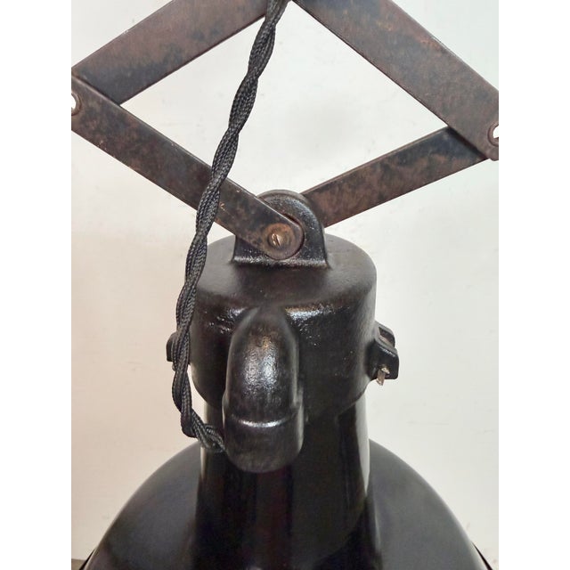 Industrial Black Enamel Scissor Ceiling Lamp, 1930s For Sale - Image 9 of 18