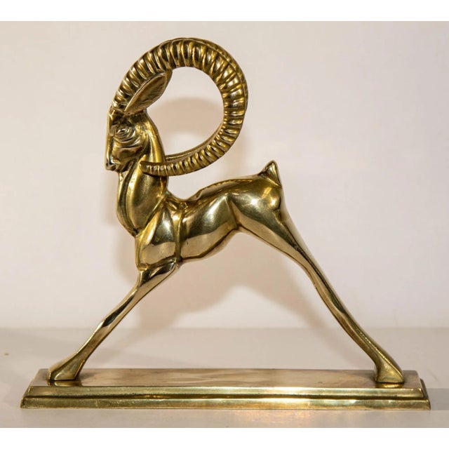 Vintage French Art Deco Style Sculpture of Brass Ibex Antelope For Sale - Image 13 of 13