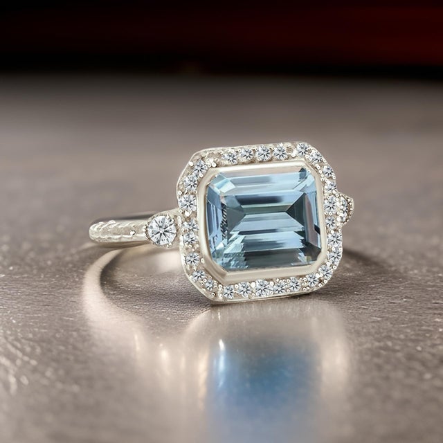 Metal Natural Aquamarine Diamond Ring 6.5 14k White Gold 3.05 TCW Certified For Sale - Image 7 of 13