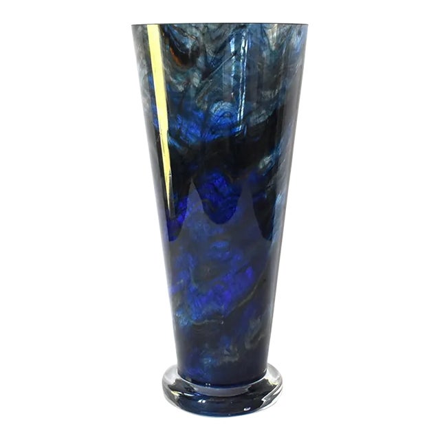 Large Cobalt Blue Blown Glass Vase For Sale