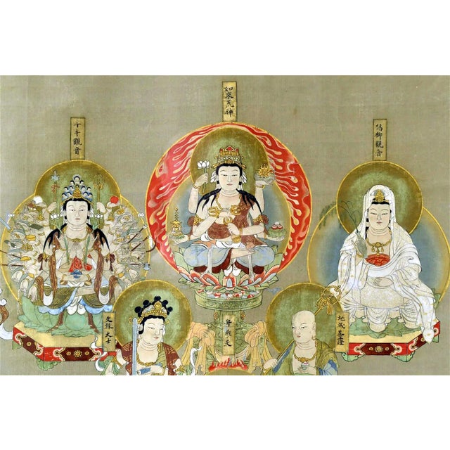 Japanese Silk Suijaku Scroll Nyorai-Kojin with Mixed Buddhism and Shinto Deities For Sale - Image 4 of 12