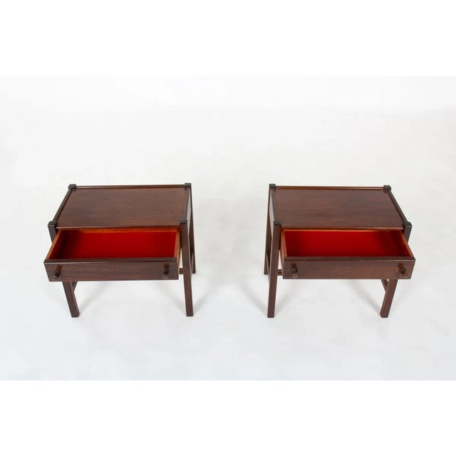 French Mahogany Bedside Tables by Jacques Hauville for Roche Bobois, 1950s, Set of 2 For Sale - Image 6 of 10
