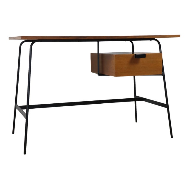 Desk by Pierre Paulin for Thonet in Oak and Black Metal, 1950s For Sale