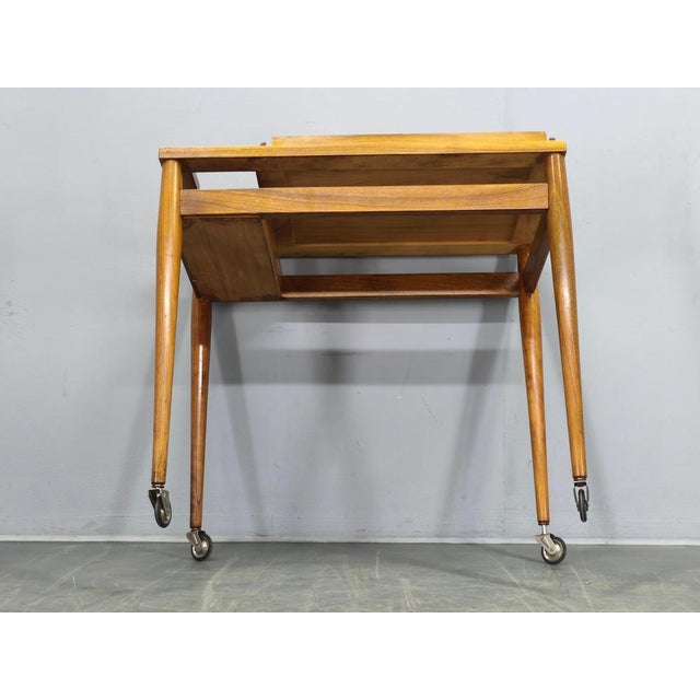 Mid-Century Walnut Serving Cart, Czechoslovakia, 1970s For Sale - Image 15 of 16