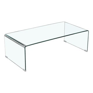 Modern Clear Tempered Glass Waterfall Coffee Table 39.4" For Sale