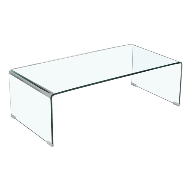 Modern Clear Tempered Glass Waterfall Coffee Table 39.4" For Sale