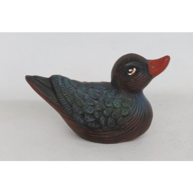 Late 20th Century Duck Miniature Ceramic Figurine Hand Painted Green Blue Feathers Red Bill 4522b For Sale - Image 5 of 11