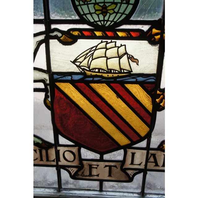 Red Set of 2 Antique Manchester English Stained Glass Palladian Windows Coat of Arms For Sale - Image 8 of 12