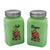Mid-century Jadeite Green Glass Salt and Pepper Set with Pink Flamingos along the front. Each shaker features a pair of...