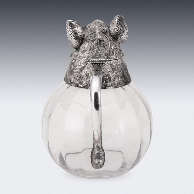 Vintage Glass Jug with Silver-Plated Boar Head from Valenti, 1970s For Sale - Image 4 of 18