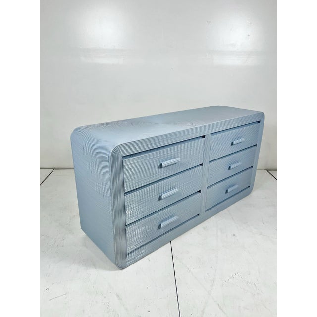 Light Gray Vintage Lacquered Pencil Reed Rattan Chest of Drawers For Sale - Image 8 of 12