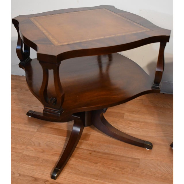Brown 1930s Regency Flame Mahogany & Leather Top Pair of Side Tables / End Tables For Sale - Image 8 of 10