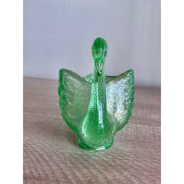 Art Deco Vintage Fenton Art Green Glass Swan Candy Dish Bowl For Sale - Image 3 of 9