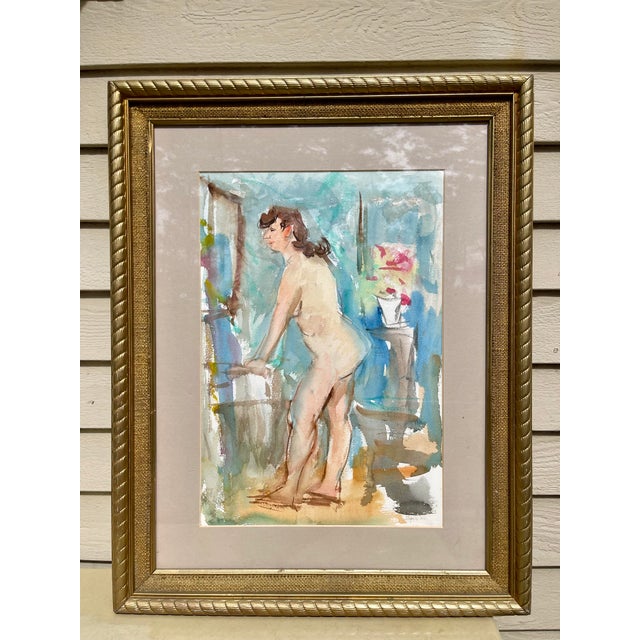 Framed Female Nude Study, Watercolor For Sale - Image 4 of 7