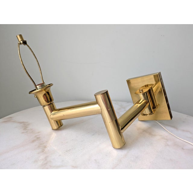 Vintage Brass Swing Arm Plug-in Wall Lamp For Sale - Image 4 of 8