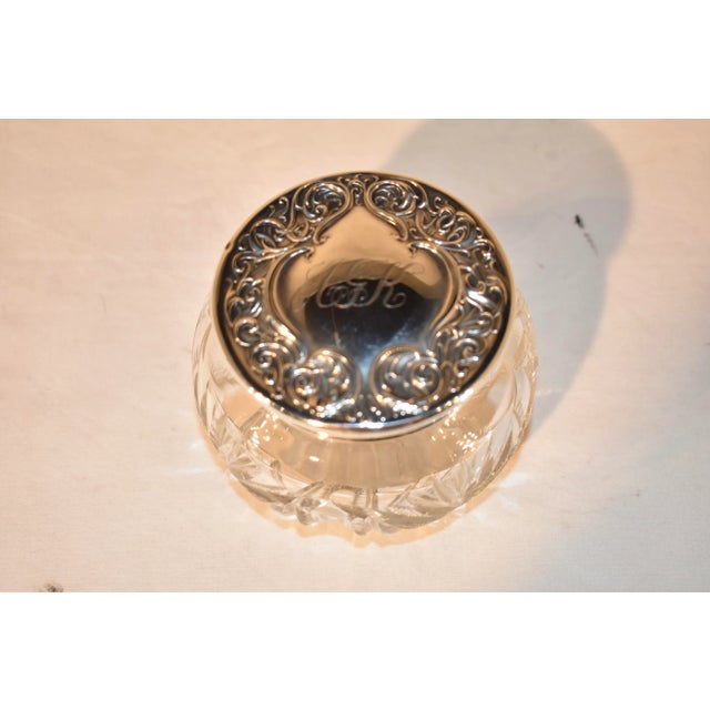 19th century glass dresser jar with a marked sterling lid. The jar was made by R Wallace and Sons of Connecticut. this is...