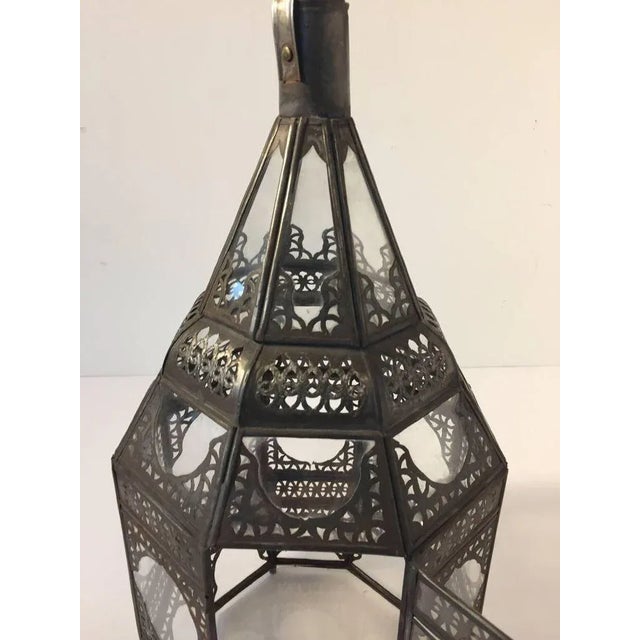 Moroccan Moorish Metal and Clear Glass Candle Lantern For Sale In Palm Springs - Image 6 of 11