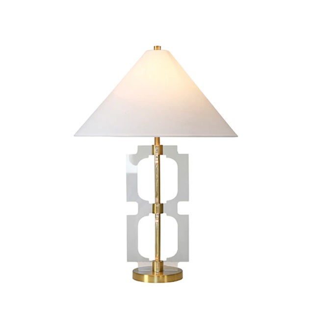 Worlds Away Matthew Izzo Home - Hansen Antique Brass & Acrylic Table Lamp With Coolie Shade For Sale - Image 4 of 4