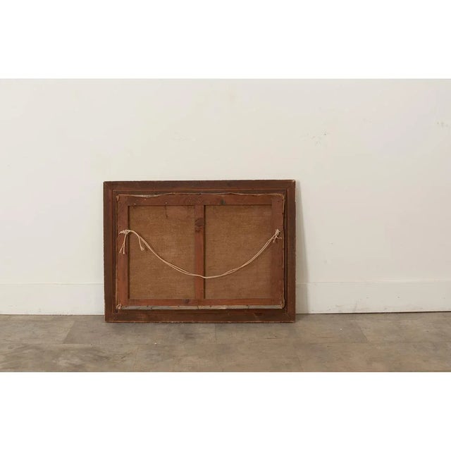 Textile French Vintage Framed Seaside Oil Painting For Sale - Image 7 of 10