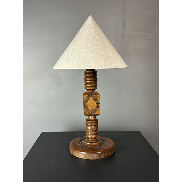 Brown Mid-Century Brutalist French Wood Table Lamp from Charles Dudouyt, 1950s For Sale - Image 8 of 13