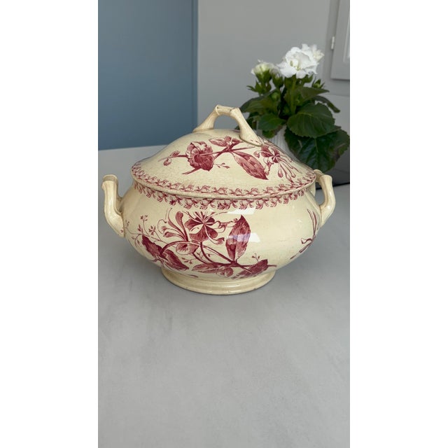 Red Ironstone Tureen with Honeysuckle Pattern from Gien Factory, 1890s For Sale - Image 13 of 13