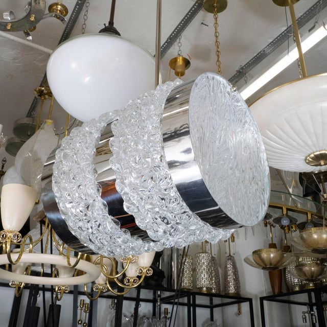 Barrel-shaped textured Murano glass pendant with polished nickel hardware.