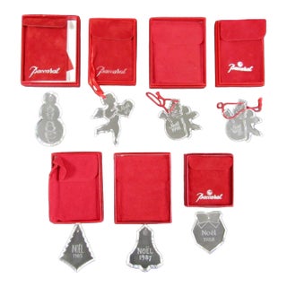 Baccarat Crystal Boxed Christmas Ornaments 1985, 1987, 1988, 1989, 1995, 1998 For Sale