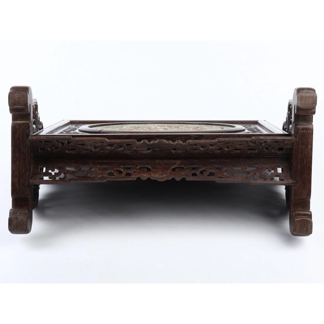 Early 20th Century Exquisite Chinese Antique Jade-Inlaid Wood Table Screen - Intricate Carved Dragon Pattern For Sale - Image 5 of 8