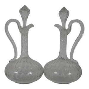 Antique Cut Glass Wine Decanters Claret Jug Pitcher Ewer Barware Stopper- a Pair