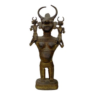 Antique African Tribal Fertility Horned Bronze Sculpture For Sale