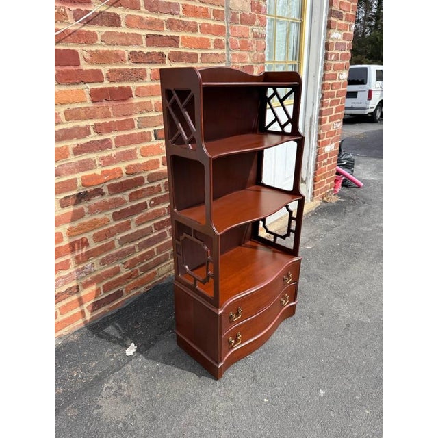 Brown Vintage Chippendale Carved Mahogany Fretwork Open Bookcase / Bookshelf For Sale - Image 8 of 14